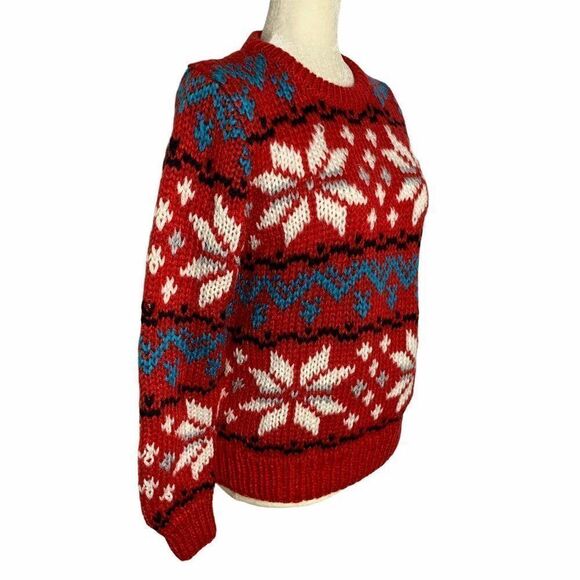 Chunky Hand Knitted Pullover Sweater M Red Acrylic - Picture 4 of 6
